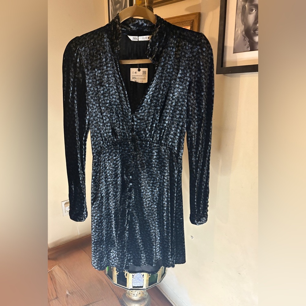 NWT Zara Blue Velvet Dress